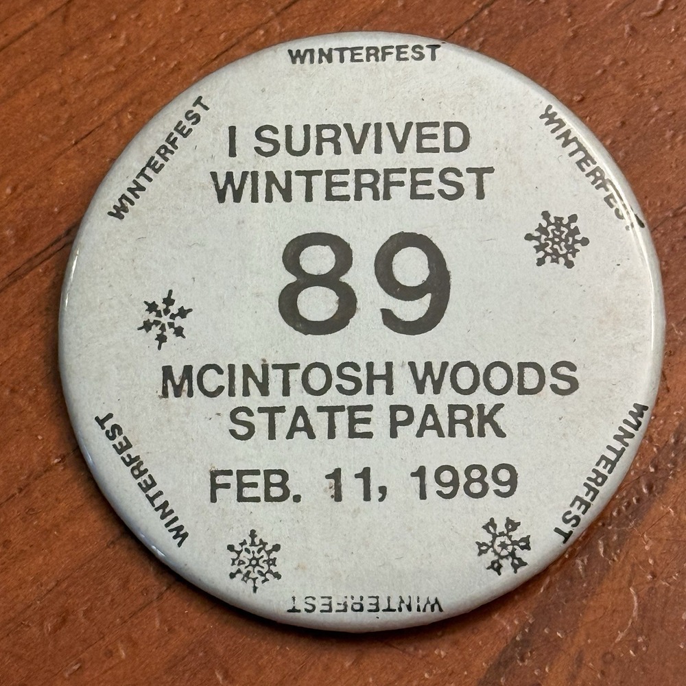 I Survived‎ Winterfest 1989 Snow Vintage Pinback Button Pin Round Circle Music